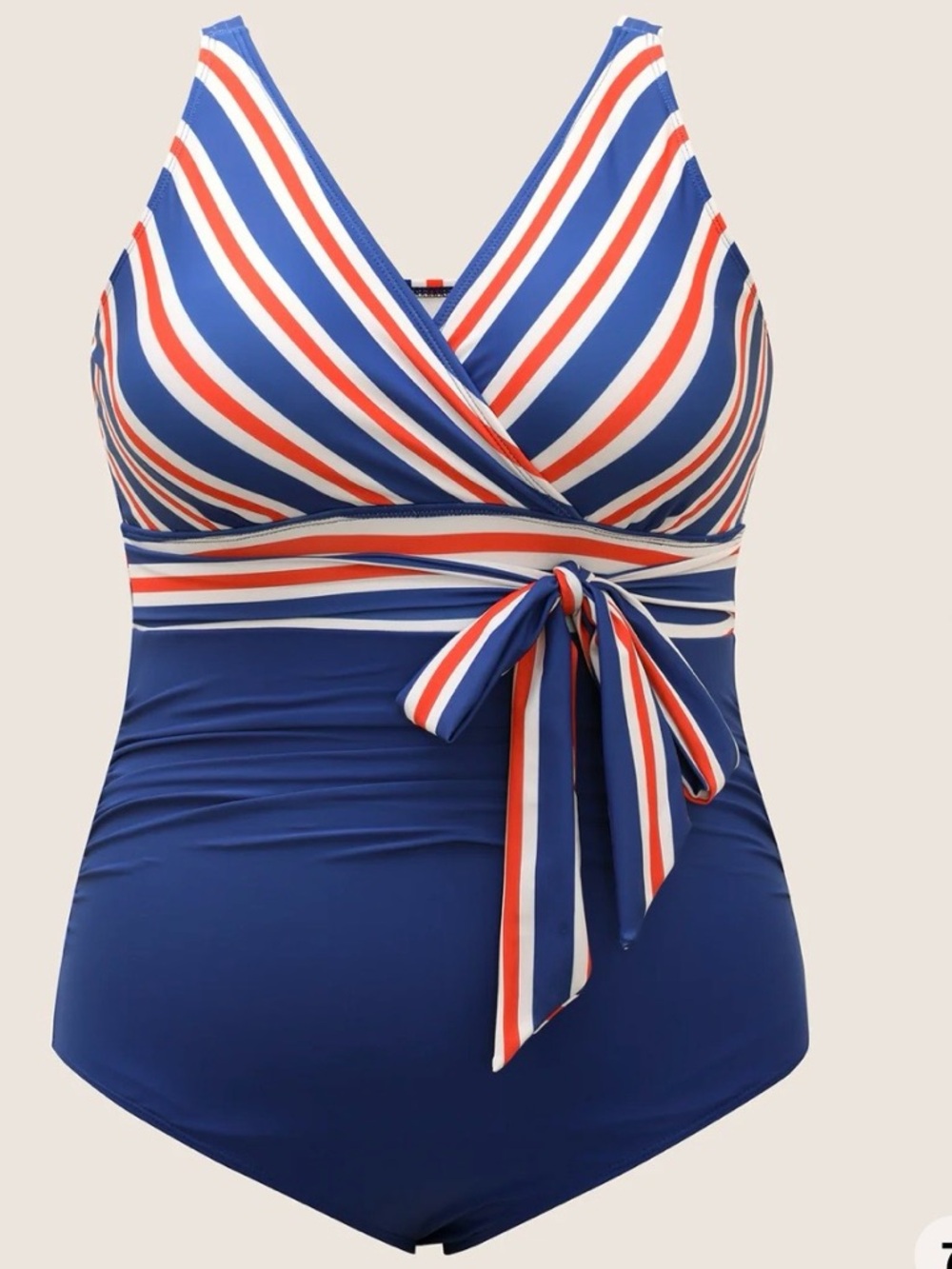 BNWT BloomChic Retro Inspired Red, White Blue Faux Wrap One Piece Bathing Suit - Picture 7 of 16